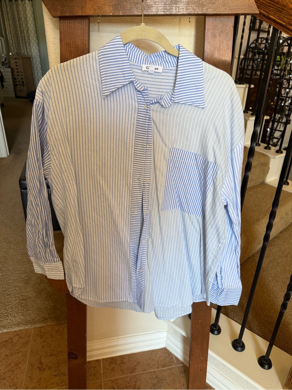 Glee Light Blue Striped Button-Up Blouse
